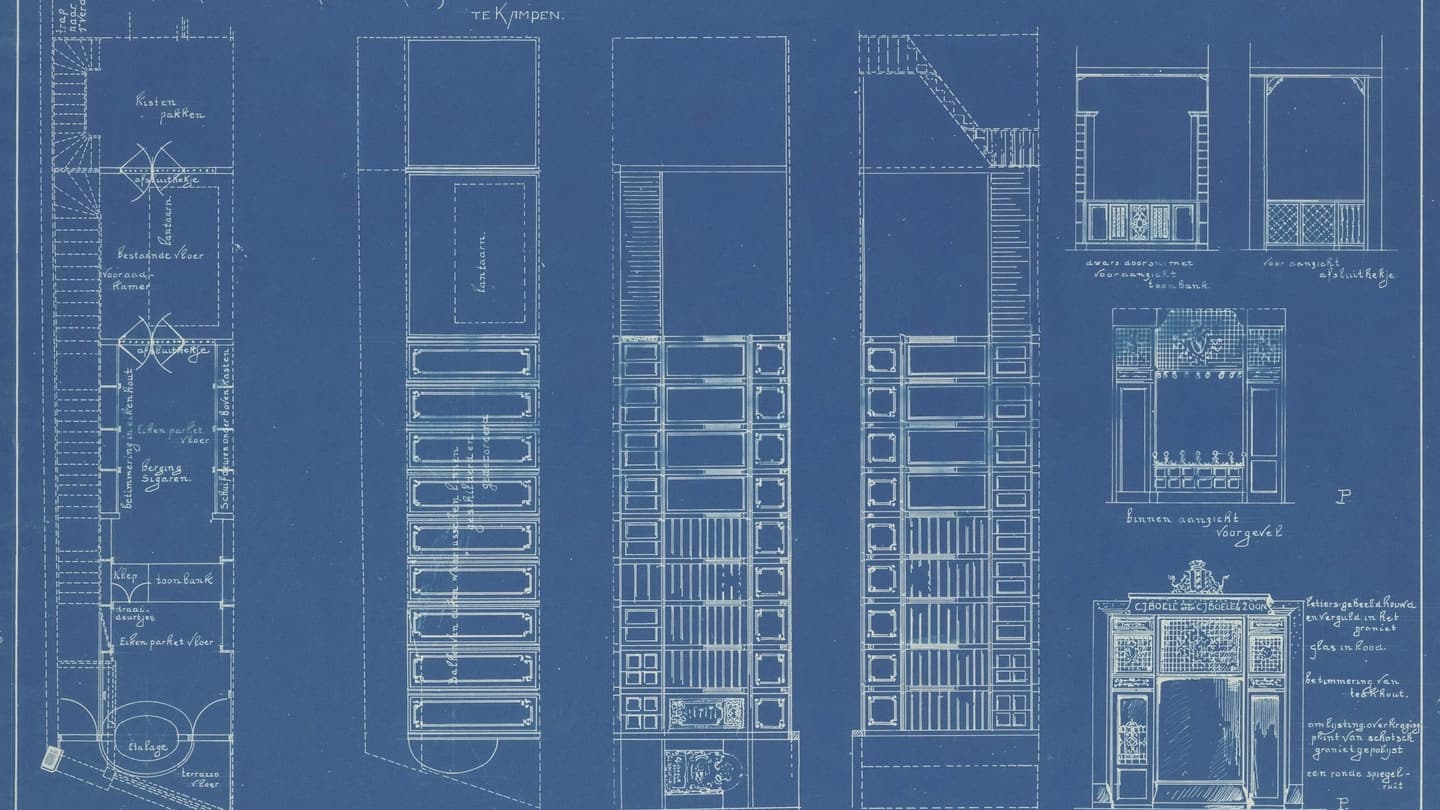 Architectural drawings of a building laid out flat